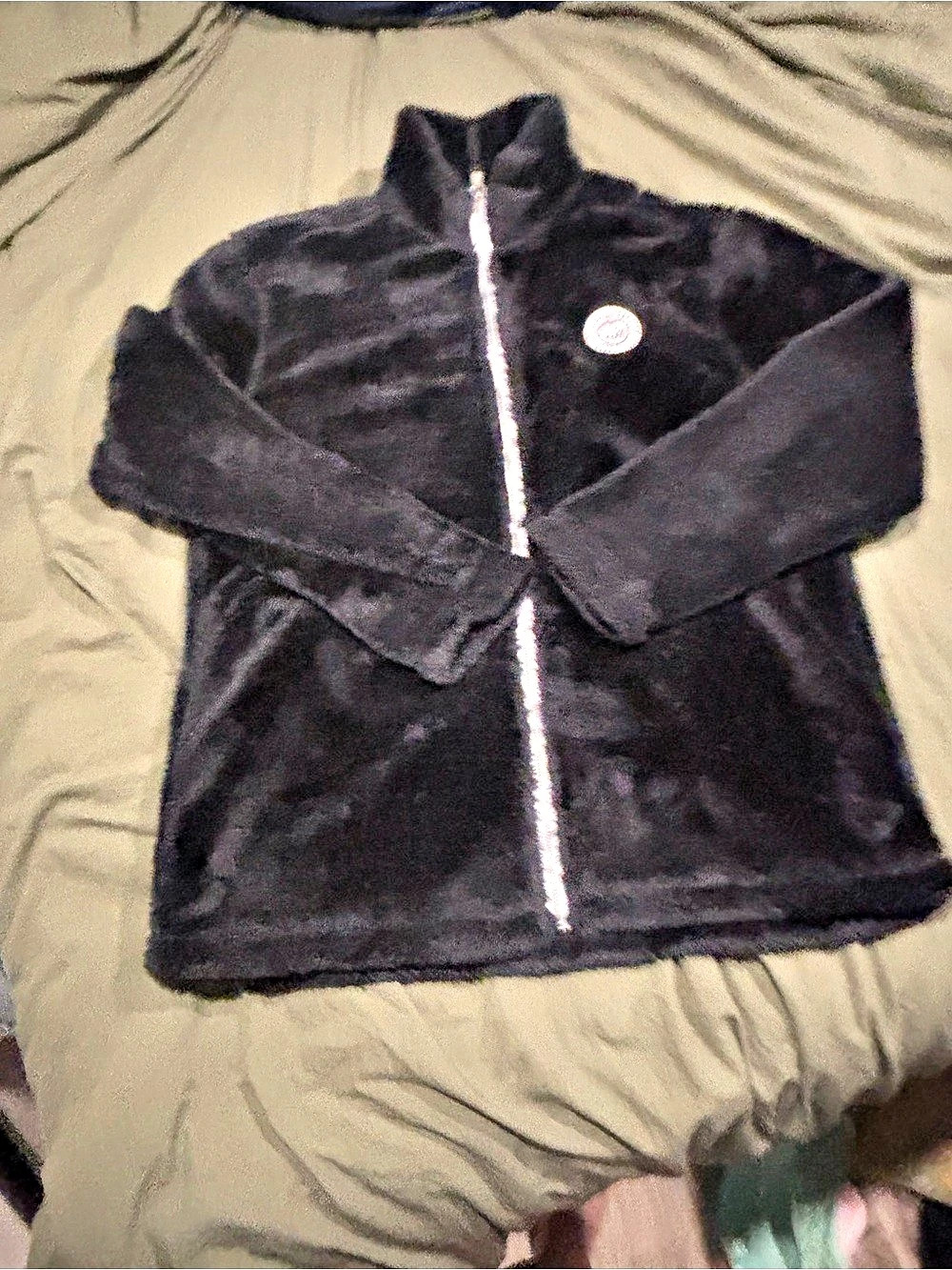 Ivory Ella Black Plush Zip Jacket medium